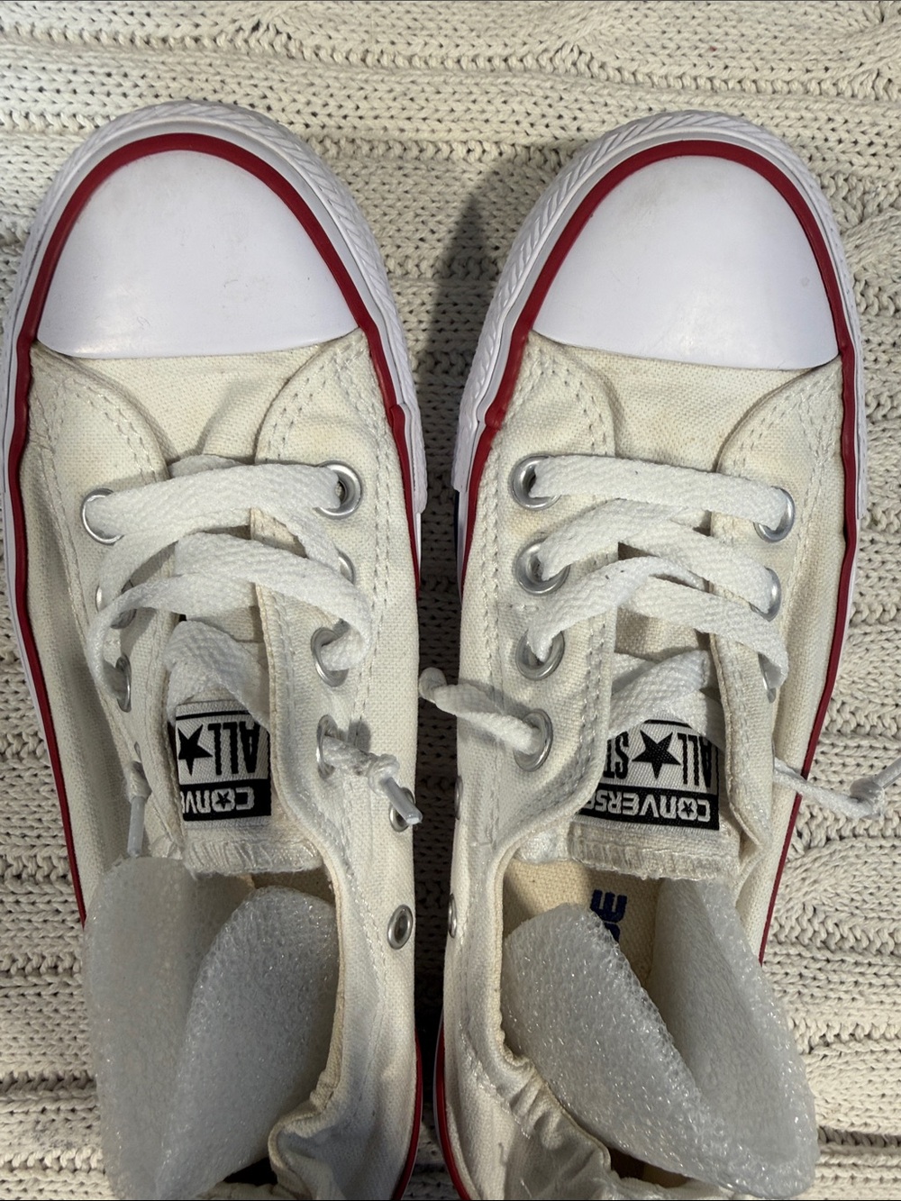 Converse Kids White Canvas Low-Top Sneakers with Red and Blue Trim - Picture 5 of 5